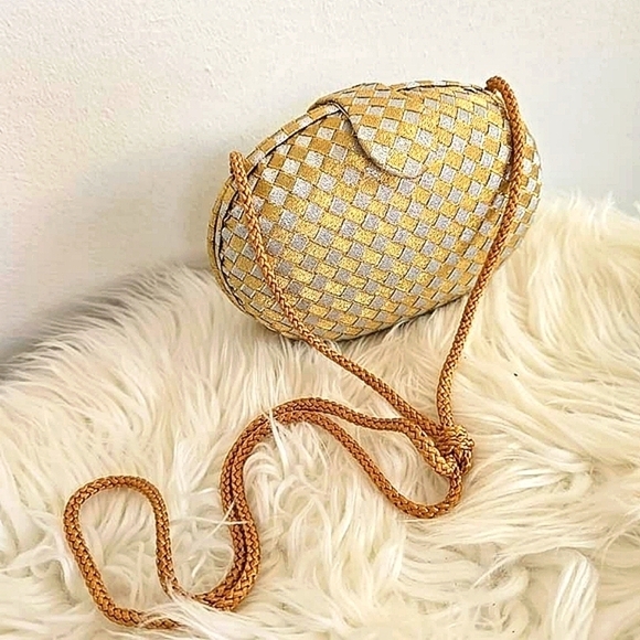 Vintage Delill Creation Evening Clutch Purse Woven Diamond Gold Silver Glitter🌴 - Picture 2 of 7